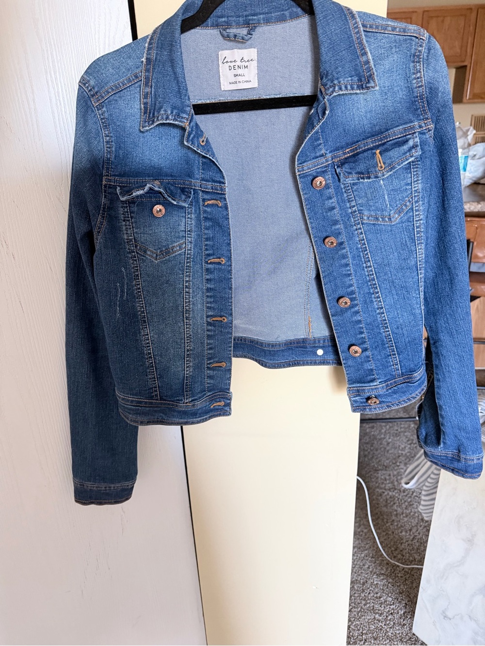 Love Tree Blue Cropped Denim Jacket